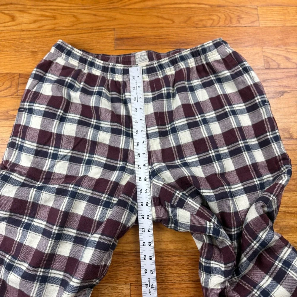 LL Bean Fleece Lined Flannel Pajama Pants Mens L SHORT Burgundy Plaid Sleepwear